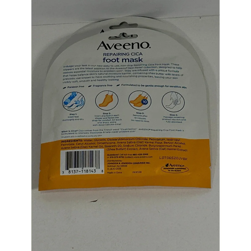 Aveeno Repairing Cica Foot Mask lot of 2 Prebiotic Oat Shea Butter 1 Pair each
